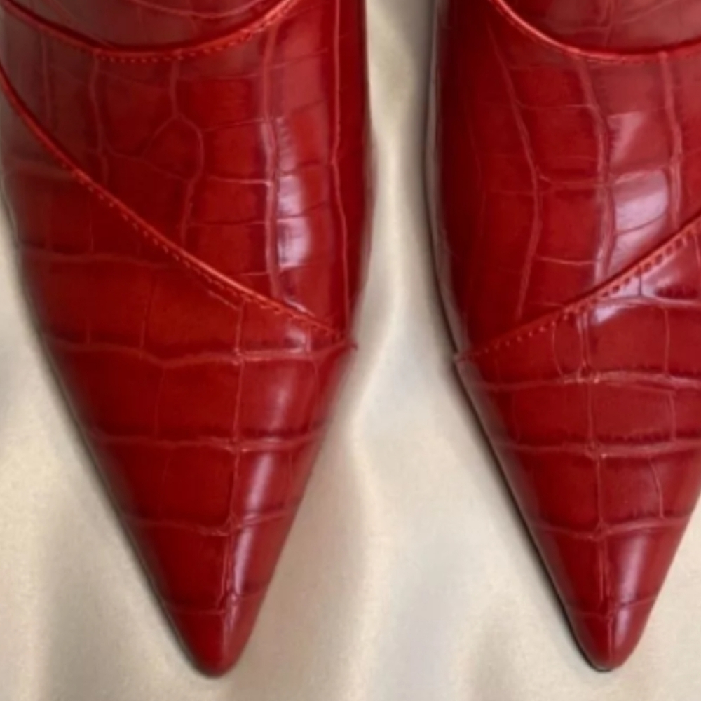 Zara Trafaluc Pointy Toe Red Faux Leather Animal Print Heel Ankle Bootie - Picture 4 of 9
